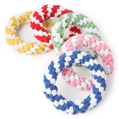 China Toy Viable Bite Rope Cotton Hand 2021 - Letter Cotton Rope Donut Woven Interactive Dog Resistant Molar Toy for sale