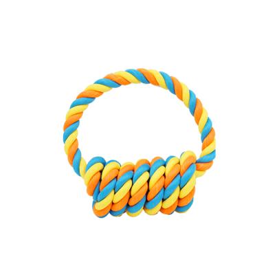 China Viable High Quality Hand - Woven Knot Pet Conflict Toy Big Dog Interactive Knot Pull Ring Toy for sale