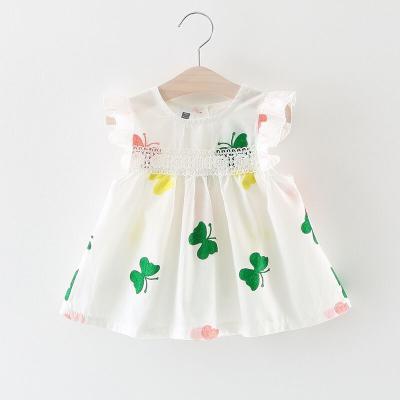 China Anti-Wrinkle Mini Pencil Print Plain Dyed Girls Dresses Anti Wrinkle Cotton Fabric Summer Embroidered Flying Sleeve Doll Tunic Dress Girl for sale