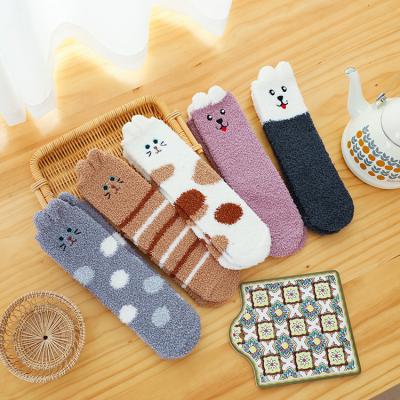 China Fashion Design Antibacterial Women Winter Cozy Cartoon Socks Thermal Sleep Socks Home Fuzzy Socks for sale