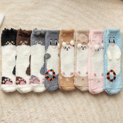 China Wholesale Winter Funny 3D Cartoon Animals Women Cute Funny Floor Socks Antibacterial Thicken Warm Coral Velvet Fluffy Microfiber Fuzzy Socks for sale