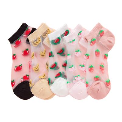 China Sale Fruit Sporty Pattern 5 Pairs Of Fiberglass Boatsocks Lady's Socks for sale