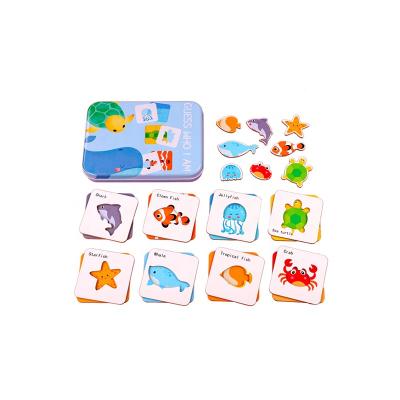 China Tin Box Wooden Puzzle Cognitive Q.I Puzzle 3d Hole Card Early Education Wooden Puzzle Toy. for sale