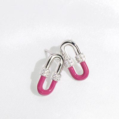 China Hot Selling Hollow Jewelry Factory Lovers Pin Earrings Oval Vintage Colorful Sterling Silver Women Earrings for sale