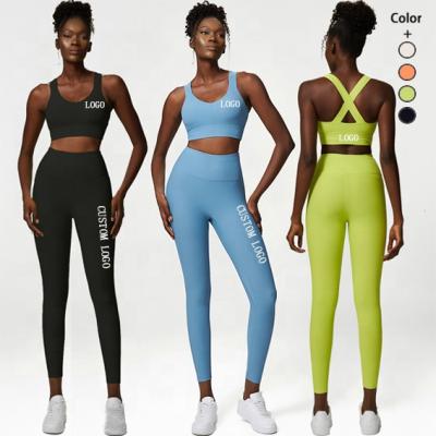 China Breathable Wholesale Custom Fitness And Gym Wear Yoga Wear Legging And Bra Top Set Ribbed Two Piece Yoga Suit for sale