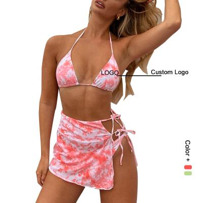 China 2020 Breathable Mesh Tie Dye Swimwear Three Piece Micro G-String Bikini And Thong Swimsuit for sale