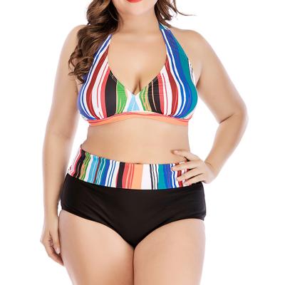 China Custom Colorful Bikini Anti-UV Stripe Triangle Tankini and Plus Size Two Piece Swimwear for sale