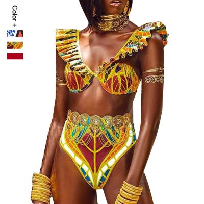 China 2020 Ruffle Waist Tops African Print Swimwear Anti-UV Two Piece Bikini Swimwear for sale