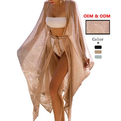 China Wholsale Breathable Bikini Cover Ups Glitter Beach Wear Kimono Kaftan Lace Swimsuit Cover Up Beach Wear for sale