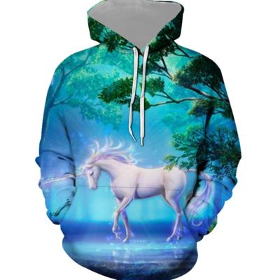 China Antibacterial Hoodie Custom Men's 3D Logo Unisex Unicorn Pullover Hoodie Drawstrings For Hoodies 2021 for sale