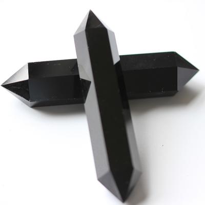 China China Wholesale Obsidian Double Point Quartz Crystal Polished Black Dots for sale