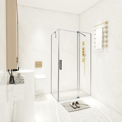 China Modern 304 Stainless Steel Rectangle Frameless Corner Hinge Shower Door With Support Bar for sale