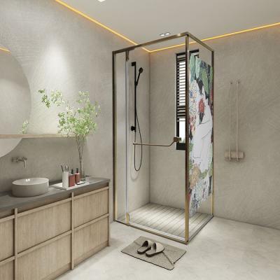 China Modern L Shaped Frameless Hinge Glass Door With Painted Image 6-8MM Tempered Glass Shower Room Shower Enclosure for sale