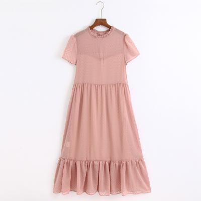 China 2021 Summer Breathable Women Chiffon Dress Dot Short Sleeve O Neck Fashion Spliced ​​Elegant Dresses Female Casual Party Dresses for sale