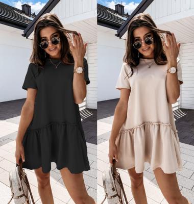 China 2021 Summer Breathable Casual Long Dress Mini Dress O Neck Short Sleeve Black Ruffles Big Edge Beach Dresses For Women for sale