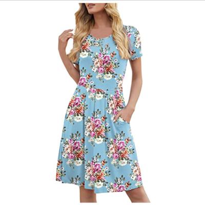 China Summer Breathable Casual T-shirt Women Short Sleeve Swing Dress With Pockets For 2021 Beach Outfits for sale