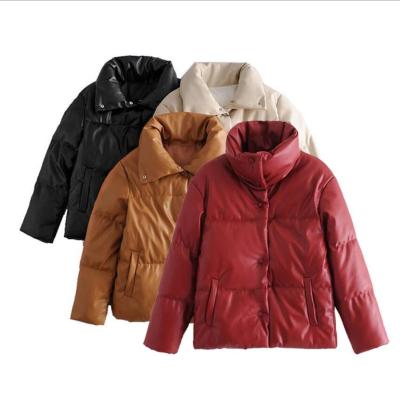 China Anti-wrinkle women brown faux fur leather parkas coat oversized buttons 2021 winter female ride down collar jacket overcoat for sale