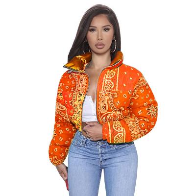 China Anti-Wrinkle Outerwear Winter Fashion Warm Parkas Casual Zipper Up Stripper Coat Floral Print Bubble Jackets S-XL For Women for sale