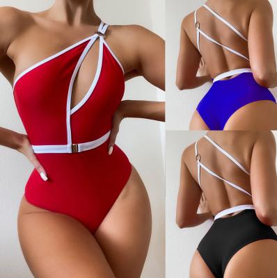 China Moco 2021 Breathable Women's One Shoulder Cutout Ruched Back Cut Out Monokini One Piece Swimsuit Top for sale