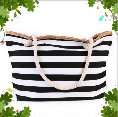 China Waterproof Fashion Beach Straw Bags Canvas Tote Striped Bag Summer Beach Casual Accessories 2021 for sale