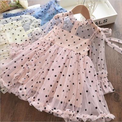 China Spring Washable Girls Dress Elegant Full Sleeve Polka Dots Girl Fairy Princess Dresses Party Dresses Kids Birthday Costume for sale