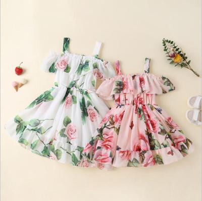 China Sleeveless Princess Dress Children Baby Girls Floral Print Ruffle Washable Suspender Slip Dresses For Beach 2021 Summer for sale