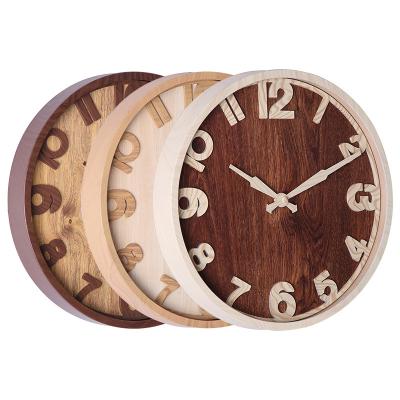 China Hot Selling Large Size Minimalist Popular Wooden Wall Clock Grain Wood Clocks for sale