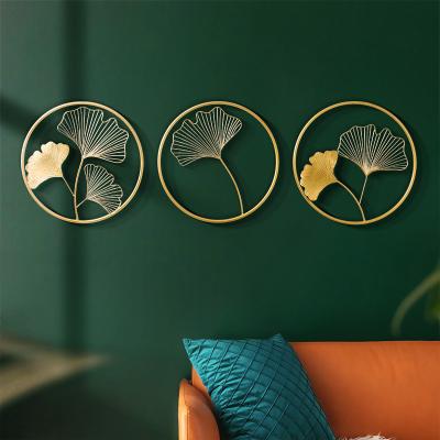 China Contemporary Metal Gold Decoration For Home Wall Hanging Farmhouse Wall Hanging Home Decor Leaf Plant 3d Wall Art S/3 for sale