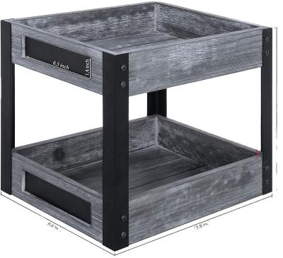 China Eco-Freindly& 2-Tier Recyclable Rustic Dark Gray Wood and Metal Desk File Trays for sale