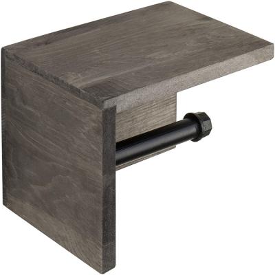 China China Wood and Pipe Wall Mounted Toilet Paper Holder and Shelf, Gray for sale