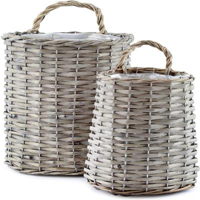 China Rustic Wicker Woven Baskets Viable Gray Washed Door Hanging Farmhouse Baskets Set of 2 for sale