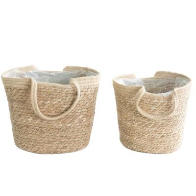 China Eco-Friendly Rattan Weaving Nordic Large Basket Of Woven Handmade Seaweed Receiving Basket European Style Decoration for sale