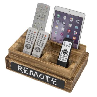 China Wooden media remote control holder with chalkboard and detachable storage tray for sale