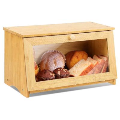 China Sustainable Bread Box For Kitchen Countertop Large Capacity Wooden Bread Storage Bin for sale