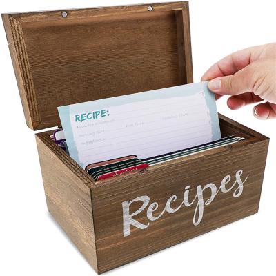 China Recyclable natural pine wood recipe organization box with cards and dividers for sale