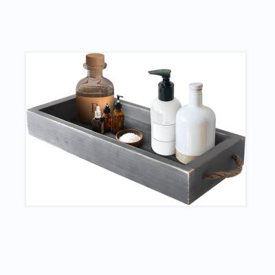 China Handmade Bathroom Vanity Tray - Rustic Wood Tray with Rope Handles for Bathroom Sink, Kitchen Countertop - L Toilet Tank Tray for sale