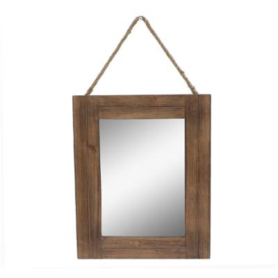 China Trendy Rustic Wooden Framed Wall Mirror With Rope Cocking for sale