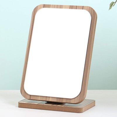 China Europe Wooden Table Vanity Makeup Mirror - Rectangle Table Compact Mirror Wood Framed Desktop Mirror For Makeup Cosmetic for sale