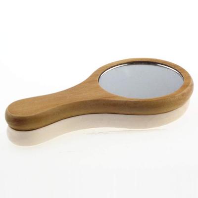 China Europe 1 Piece Small Makeup Portable Wooden Handmade Personal Mirror Vanity Wooden Hand Held Cosmetic Mirror, 7.1x 13.5cm for sale