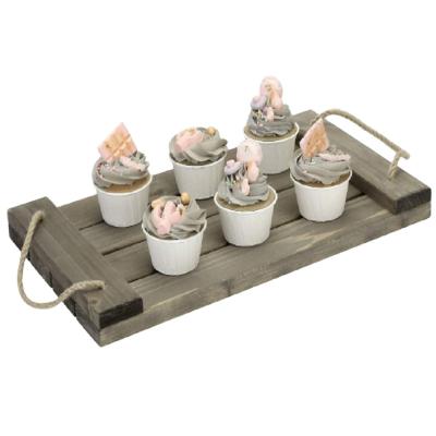 China Eco-Freindly Vintage Gray Washed Serving Tray and Reclaimed Wood Display Pallet Style Tray with Rustic Rope Handles for sale