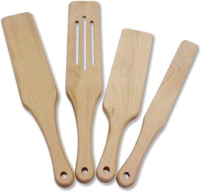 China 4 Pcs Handmade Wooden Spurtles Kitchen Serving Tool-Cookware Curved - Serving and Stir Scoop Spread Uncoated Wooden Spoon Spatula for sale