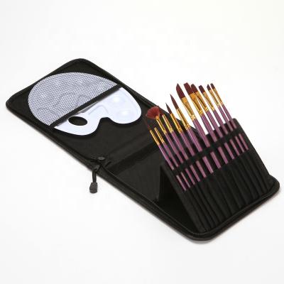 China Long Handle Artist Paint Brush 12pcs Nylon Paint Brush Set With A Paddle For Artist Oil Set Brush for sale