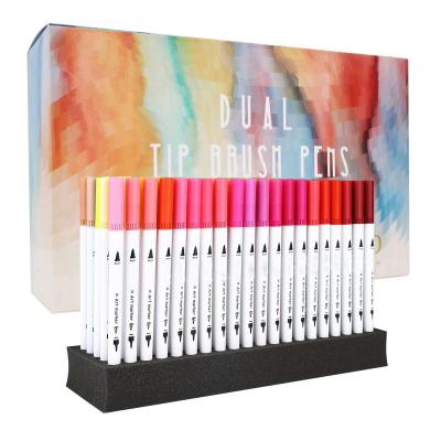 China Dual Tip Brush Pen 100colors Marker Brush Painting Pen For Adult Coloring Books for sale