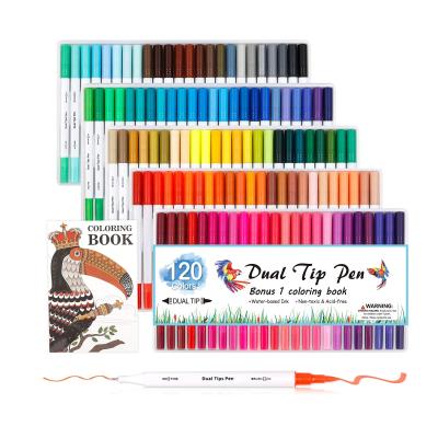 China Paint 120 Dual Color Tip Brush Pen With Double Coloring Book 120 Tip Brush Pens For Adults Kids for sale