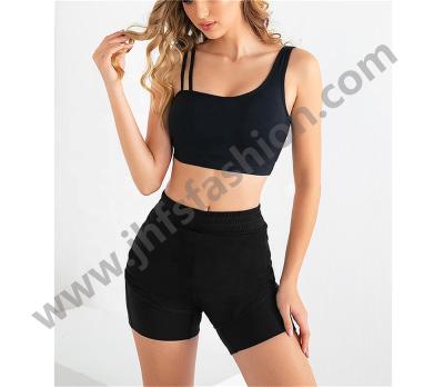 China Hot J&H Breathable Fashion Biker Shorts Workout Sets Women 2 Piece Yoga Fitness Clothing One Shoulder Yoga Set for sale