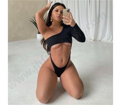 China J&H Fashion Breathable Asymmetrical Design Long Sleeve One Shoulder Women 2021 Fall Fitness Swimwear for sale