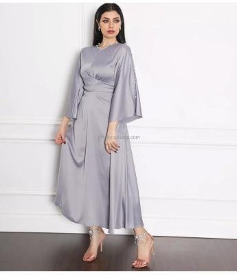 China J&H Fashion Rhinestone Design Satin Robe Ladies Solid Color High Quality Muslim Dress W445 for sale