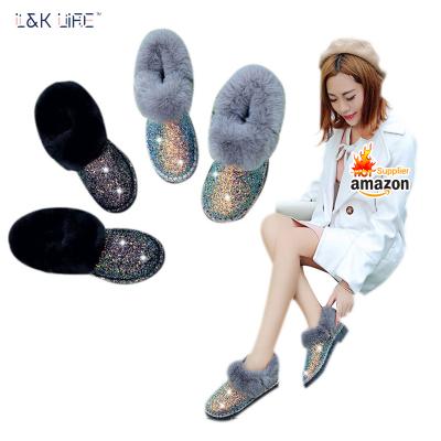 China Factory Wholesale Winter Thermal Padded Women Flat Bottom Warm Glitter Shoes Soft Snow Boots for sale