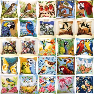 China Europe DIY Bird Sewing Kit Acrylic Yarn Embroidery Pillow Tapestry Canvas Front Cross Stitch Pillowcase Cushion for sale