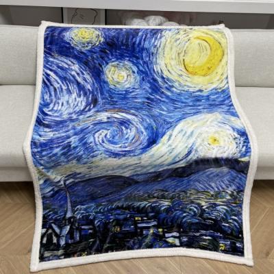 China Folded Transfer Printing Sublimation Blanket Customized BSCI Certificate Oil Painting Pattern Fleece Blanket Fleece Blanket for sale